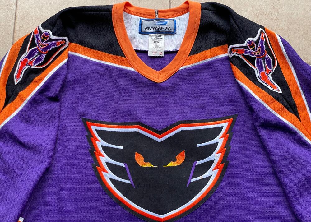 Philadelphia Phantoms 90s BAUER jersey M L purple away PHLEX AHL hockey vintage